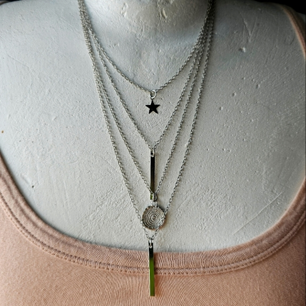 Fashion Silvertone Multi Layer Necklace
